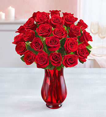 1-800-Flowers Two Dozen Red Roses with Red Vase - gaudely