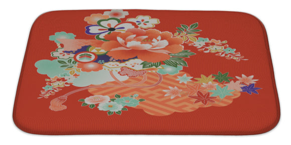 Bath Rug Mat No Slip Microfiber Memory Foam, Red Vintage Japanese Kimono Designs, 34x21 - gaudely