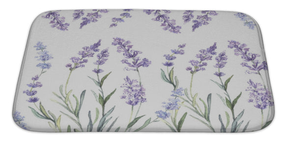 Bath Rug Mat No Slip Microfiber Memory Foam, White Watercolor Pattern With Lavender, 34x21 - gaudely