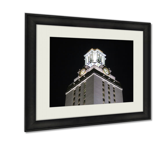 Framed Prints, Austin University Of Texas Clock Tower At Night Wall Art Decor Giclee Photo Print In Black Wood Frame, Soft White Matte, Ready to hang, 16x20 Art - gaudely