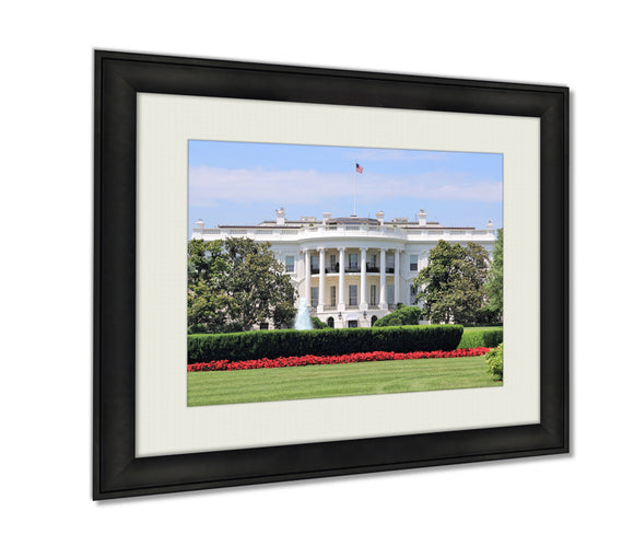 Framed Prints, White House Wall Art Decor Giclee Photo Print In Black Wood Frame, Soft White Matte, Ready to hang, 16x20 Art - gaudely