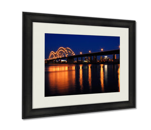 Framed Prints Memphis Bridge Over Mississippi River Wall Art Decor Giclee Photo Print In Black Wood Frame, Soft White Matte, Ready to hang 16x20 art - gaudely