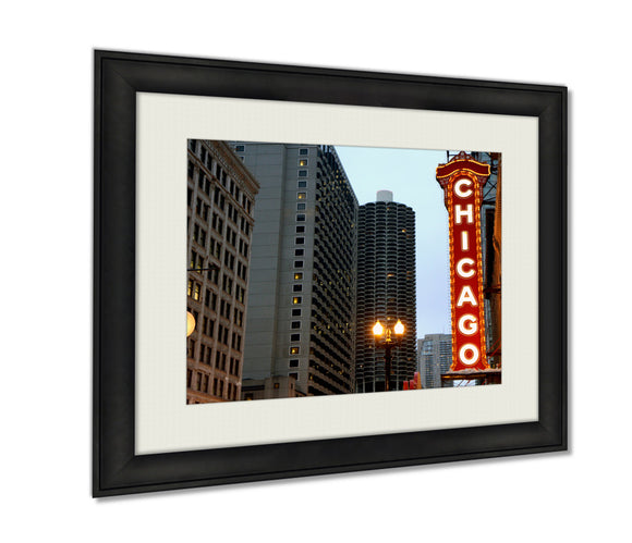 Framed Prints, Chicago Sign Wall Art Decor Giclee Photo Print In Black Wood Frame, Soft White Matte, Ready to hang, 16x20 Art - gaudely