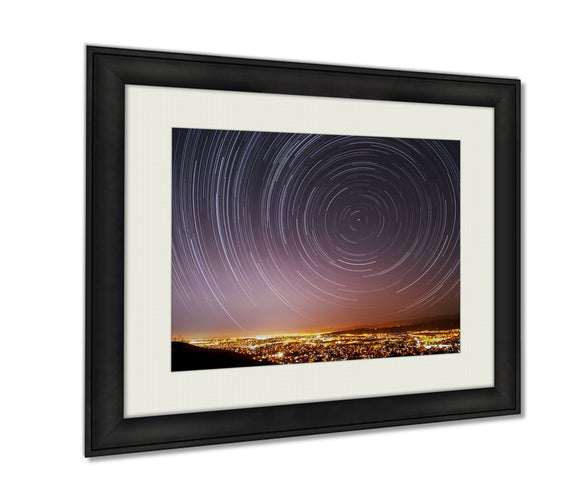 Framed Prints San Jose Star Trails Wall Art Decor Giclee Photo Print In Black Wood Frame, Soft White Matte, Ready to hang 16x20 art - gaudely