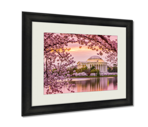 Framed Prints Jefferson Memorial In Spring Wall Art Decor Giclee Photo Print In Black Wood Frame, Soft White Matte, Ready to hang 16x20 art - gaudely