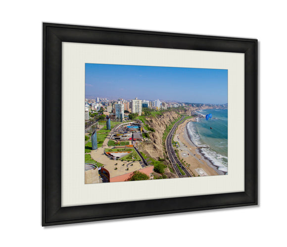 Framed Prints, View Of Miraflores Park Lima Peru Wall Art Decor Giclee Photo Print In Black Wood Frame, Soft White Matte, Ready to hang, 16x20 Art - gaudely