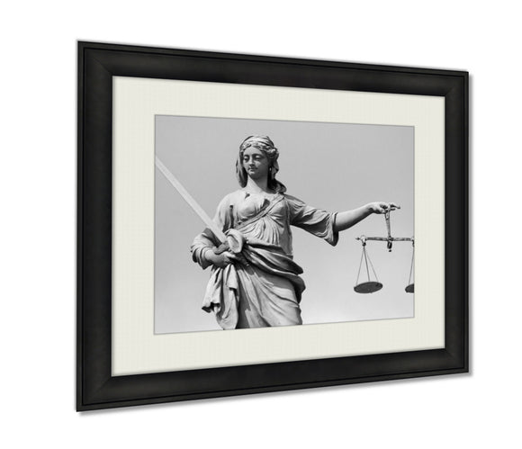 Framed Prints, The Lady Justice Statue In Dublin Ireland Wall Art Decor Giclee Photo Print In Black Wood Frame, Soft White Matte, Ready to hang, 16x20 Art - gaudely