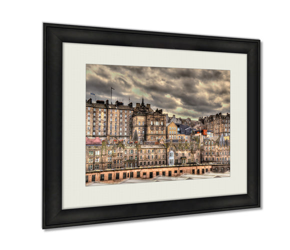 Framed Prints View Of The City Centre Of Edinburgh Scotland Wall Art Decor Giclee Photo Print In Black Wood Frame, Soft White Matte, Ready to hang 16x20 art - gaudely