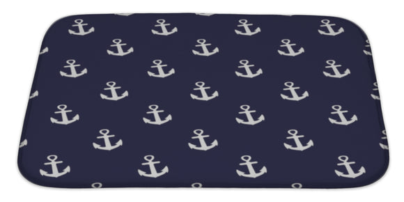 Bath Rug Mat No Slip Microfiber Memory Foam, Pattern With Anchors Nautical Navy Blue, 34x21 - gaudely