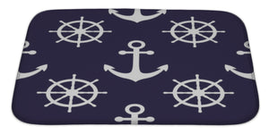 Bath Rug Mat No Slip Microfiber Memory Foam, Navy Blue White Anchors Marine Nautical Sea Theme Cute , 34x21 - gaudely