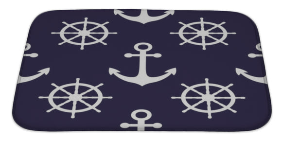 Bath Rug Mat No Slip Microfiber Memory Foam, Navy Blue White Anchors Marine Nautical Sea Theme Cute , 34x21 - gaudely
