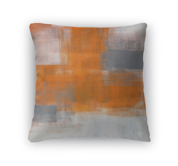 Throw Pillow, Soft Comfortable Fabric, 18x18, Grey And Orange Abstract Art - gaudely