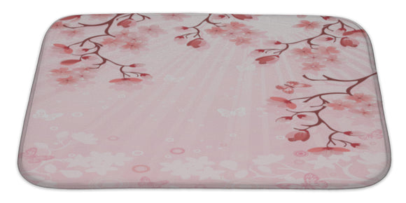 Japanese Cherry Blossom Bath Mat, Microfiber, Foam With Non Skid Backing, 34
