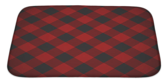 Lumberjack Plaid Pattern Tilted Bath Mat, Microfiber, Foam With Non Skid Backing, 34