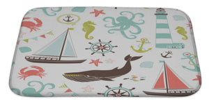 Retro Nautical Pattern Bath Mat, Microfiber, Foam With Non Skid Backing, 34"x21", GN20651 - gaudely