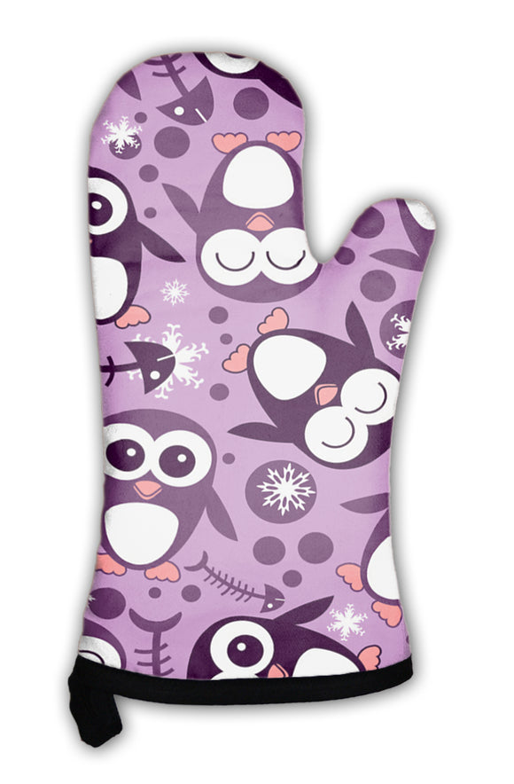 Oven Mitt, Pattern With Cute Penguins - gaudely