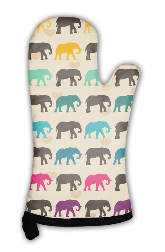 Oven Mitt, With Colorful Elephants - gaudely