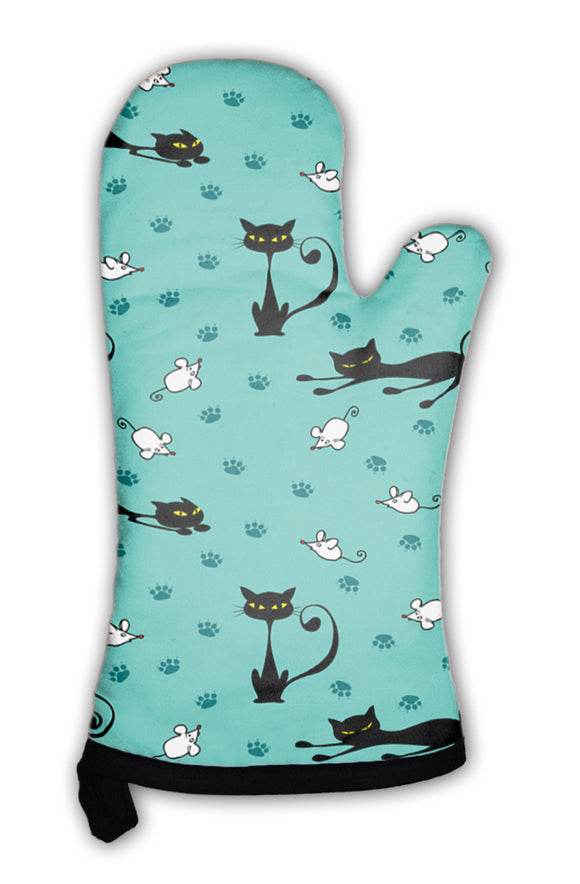 Oven Mitt, Cute Cats And Mice Pattern - gaudely