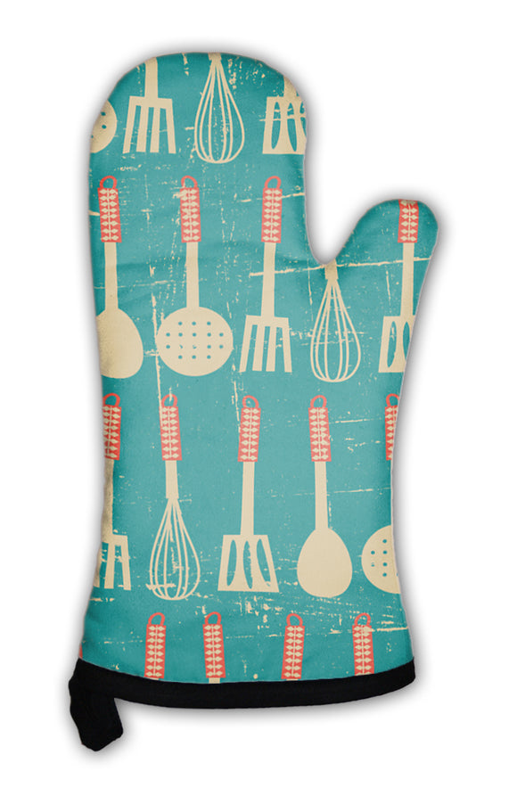 Oven Mitt, Retro Kitchen Pattern - gaudely