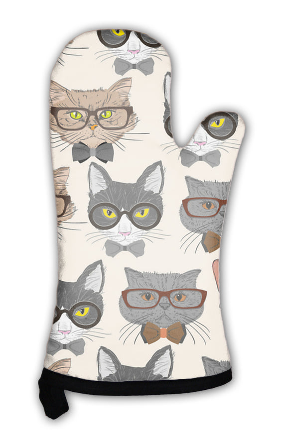 Oven Mitt, Hipster Cats Pattern - gaudely