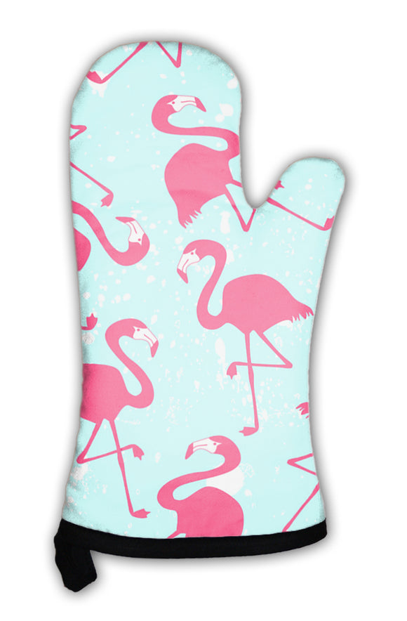 Oven Mitt, Pattern With Pink Flamingos - gaudely