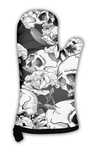 Oven Mitt, Skull And Flowers - gaudely