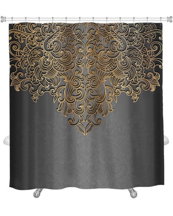 Shower Curtain, Elegant Black And Yellow/Gold Design - gaudely