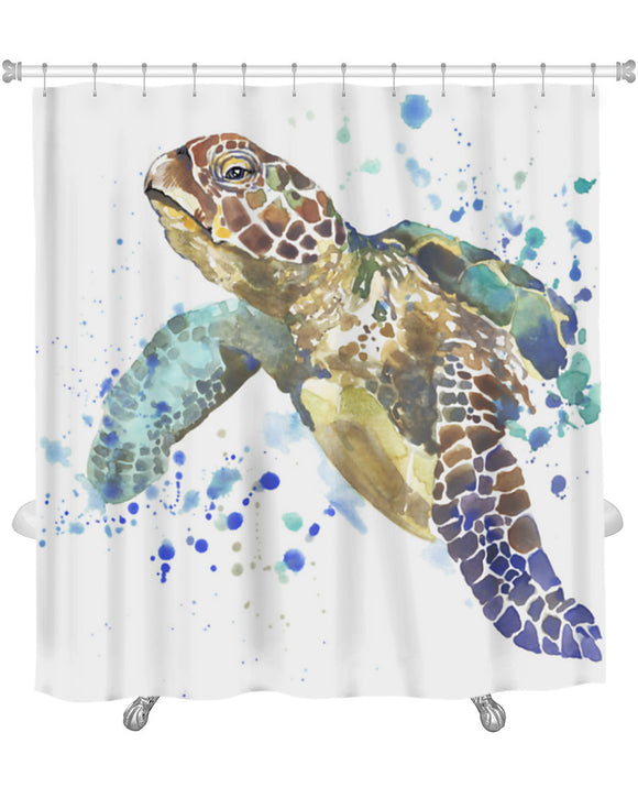 Shower Curtain, Image Of Sea Turtle Tshirt Graphics Sea Turtle With Splash Watercolor D Unusual, GN20974 - gaudely