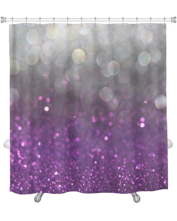 Shower Curtain, Image Of White Silver And Purple Abstract Bokeh Lights Defocused - gaudely