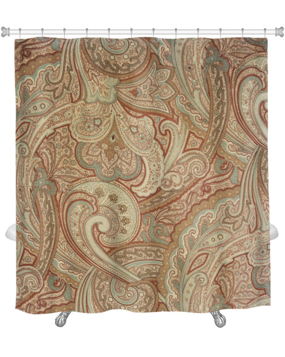 Shower Curtain Beige/Tan Paisley Pattern - gaudely