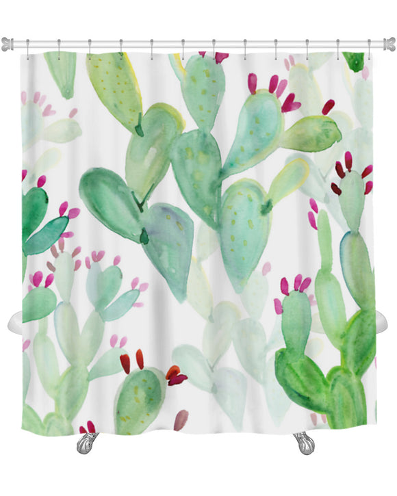 Shower Curtain, Watercolor Cactus Pattern - gaudely