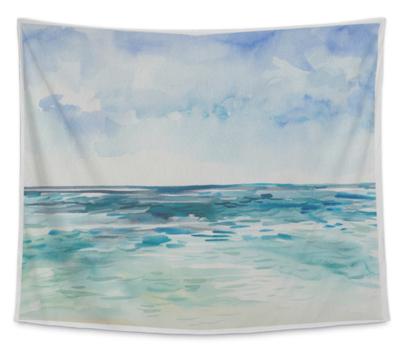 Wall Tapestry For Bedroom Hanging Art Decor College Dorm Bohemian, Watercolor Sea, Small, 60 inches wide by 51 inches tall - gaudely