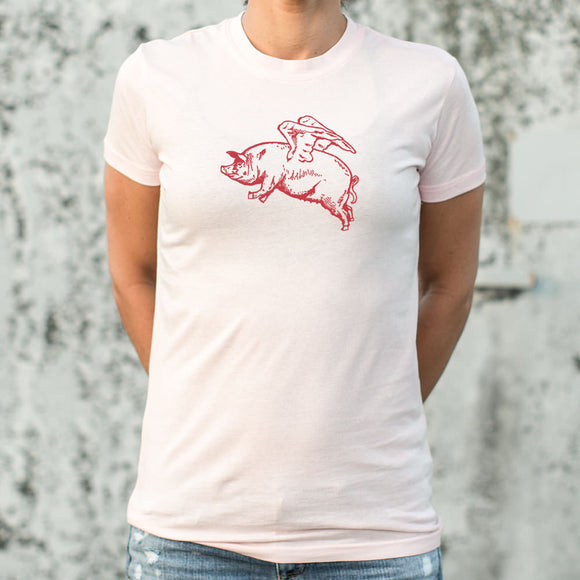 Ladies Flying Pig T-Shirt - gaudely