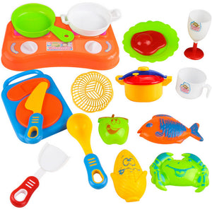 17pcs Plastic Children's Kitchen Toys Pretend play Simulation play toys kitchen cutlery Utensils Vegetables Kids Kitchen Set - gaudely