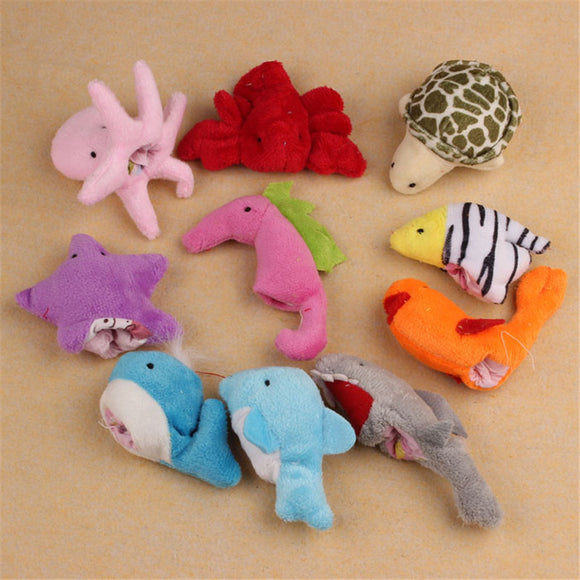 Yoner 10Pc Cute Soft Ocean Animal Puppet toys Baby Girls Boys Finger Puppet Plush Toy Finger toy Finger puppets - gaudely