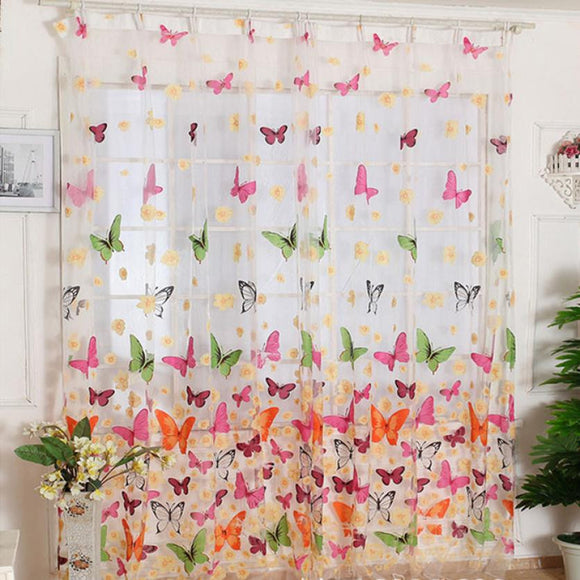 Super Deal Hot!Butterfly Print Sheer Window Panel Curtains Room Divider New For Living Room Bedroom Girl 200X100CM XT - gaudely