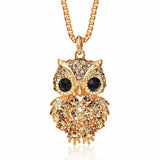 Retro Antique Alloy with Rhinestone Crystal Owl Long Necklace GD - gaudely