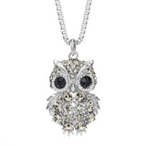 Retro Antique Alloy with Rhinestone Crystal Owl Long Necklace GD - gaudely