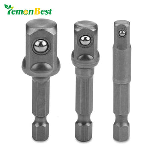 Lemonbest 3pcs/set 1/4" 3/8" 1/2" Socket Bit Adapter Hex Power Drill Bit Driver Bar Wrench Setter Driver Bit Adapter - gaudely