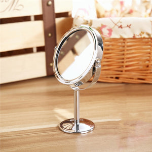 Double Sided Magnifying Makeup Table Mirror Round Rotary Desk Mirror - gaudely