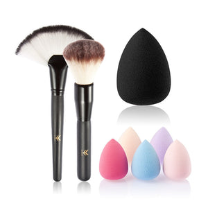 Pack of 3pcs Makeup Tools Brush Set with Foundation Brush + Blush Brush + Puff - gaudely