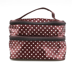 Handheld Women's Girls Polka Dotted Two-layer Cosmetic Makeup Bag Zipper Pouch Toiletry Bag Organizer - gaudely