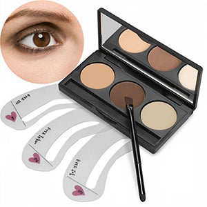 3 Colors Eyebrow Powder Concealer Cosmetics Palette Powder with Mirror and Brush & 3pcs Eyebrow Stencils - gaudely