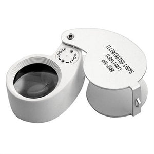 Portable Folding 40X 25mm Metal White LED Illuminated Loupe Jewelry Magnifier Magnifying Glass - gaudely