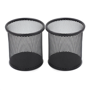 2pcs Generic Round Shaped Mesh Metal Pencil Holder Brush Pot Pen Container Set - gaudely