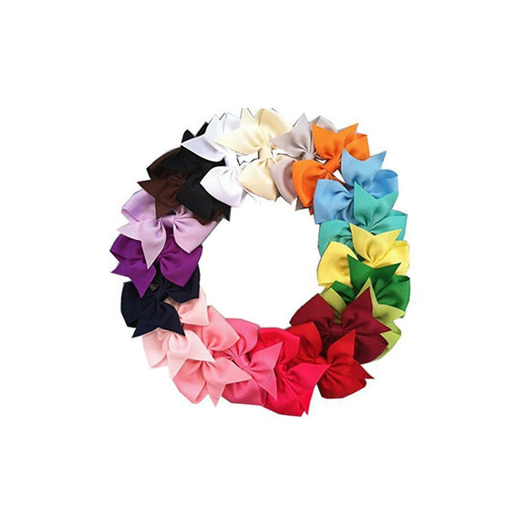 20 Colors Boutique Hair Bows Girls Kids Alligator Clip Grosgrain Ribbon Hair Clips - gaudely