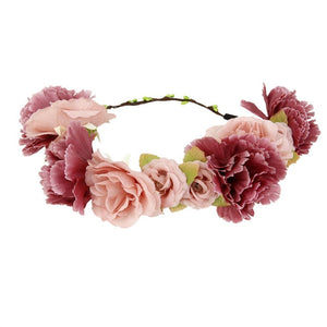 Flower Wreath headband Floral Garland Crown Hair Accessories with Ribbon for Wedding Featival Party Light Cafe - gaudely