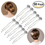 PIXNOR 30pcs Wedding Bridal Rhinestone Diamond Crystal U-Shaped Hair Pins Clips Bridesmaid - gaudely