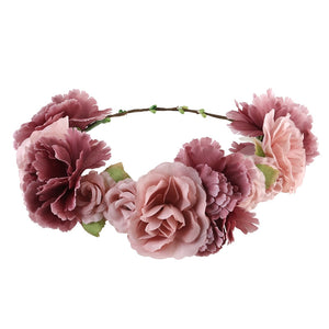 ULTNICE Flower Wreath headband Floral Garland Crown Hair Accessories with Ribbon for Wedding Featival Party Light Cafe - gaudely