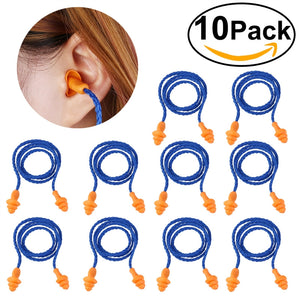 FOXNOVO 10 Pairs of Soft Silicone Corded Ear Plugs Reusable Hearing Protection Earplugs - gaudely